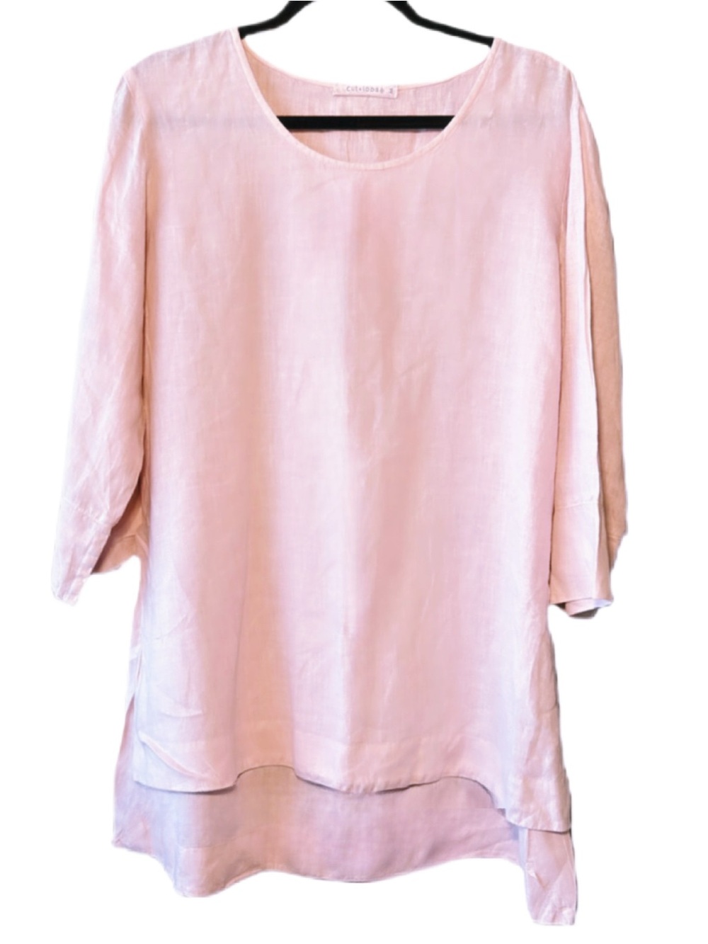 CUT LOOSE Pink Linen High Low Tunic Top 3/4 Bell Sleeves size M or L